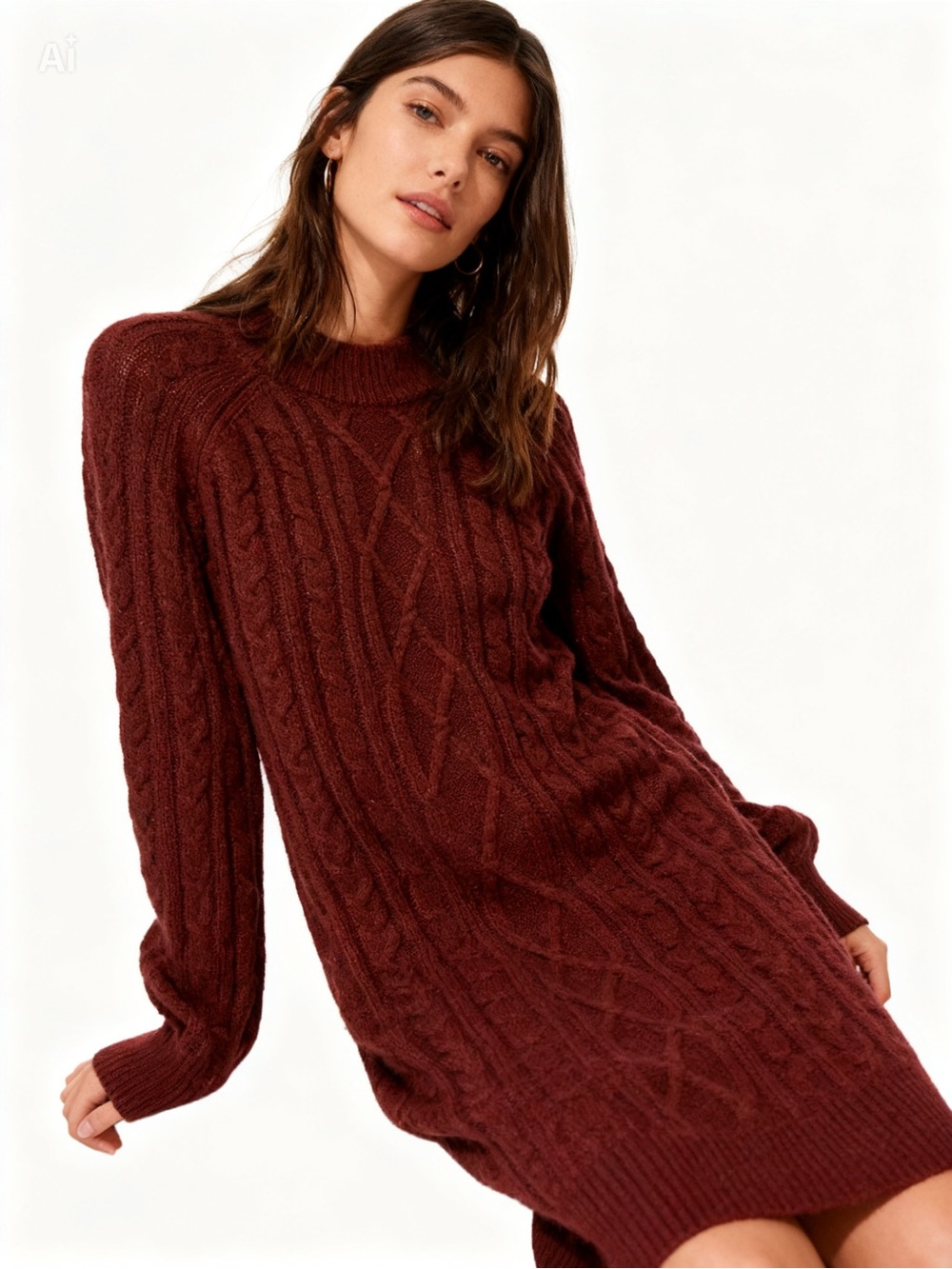 Guess Rust Cable Knit Sweater Dress